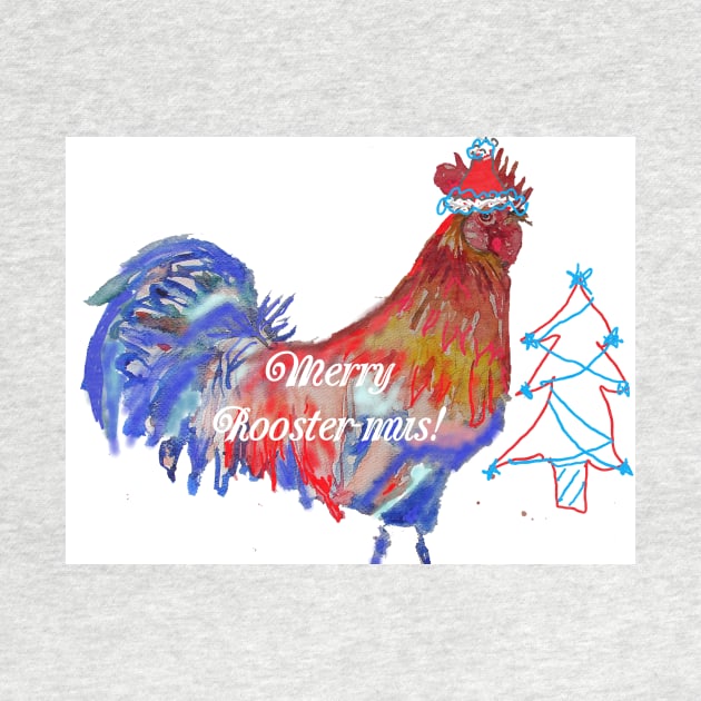 Merry Christmas Rooster Watercolor Painting by SarahRajkotwala